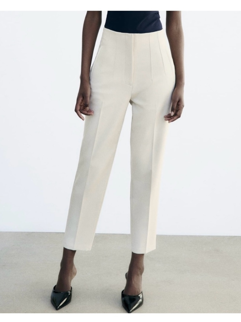Zara Cream/Oyster White High-Waisted Trousers
